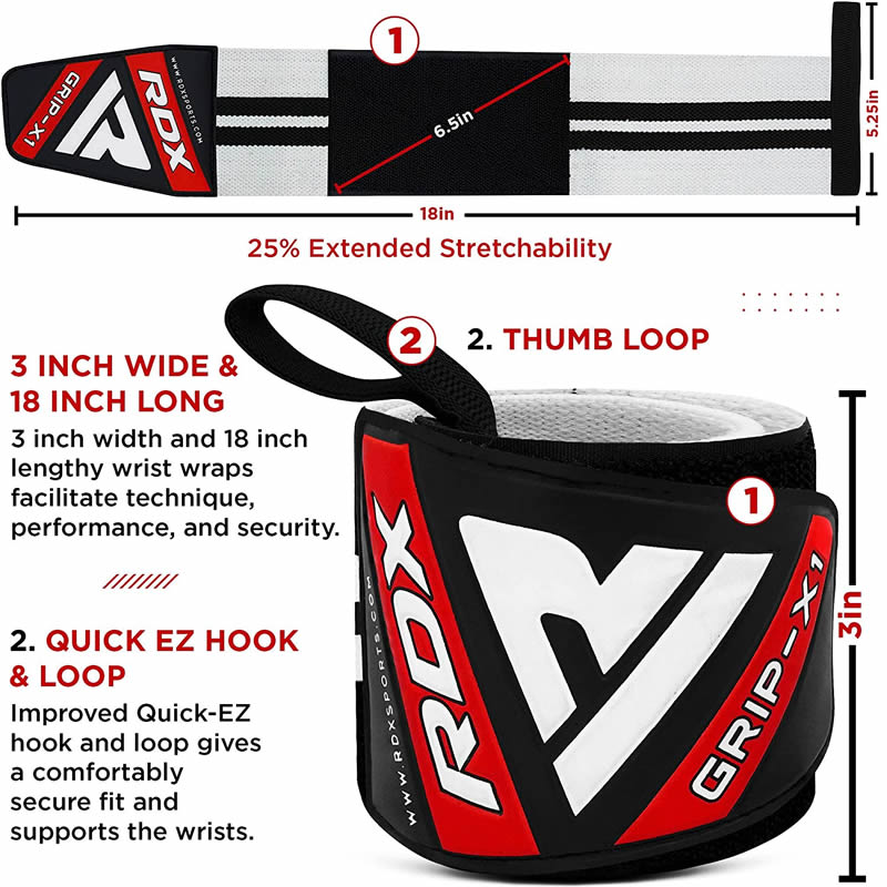 RDX W3 IPL USPA Approved Powerlifting Wrist Support Wraps with Thumb Loops OEKO-TEX Standard 100 certified