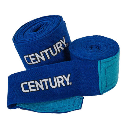 Rolled set of two navy blue  hand wraps with century written in bold on the side