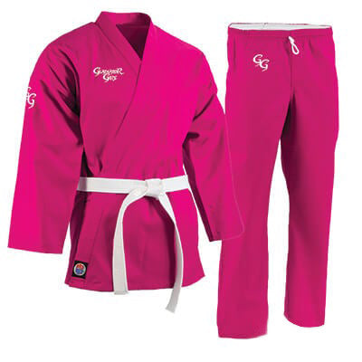 ProForce® Gladiator Girl 6 oz. Karate Uniform (Elastic Drawstring) - 55/45 Blend - Pink - With Free White  Belt