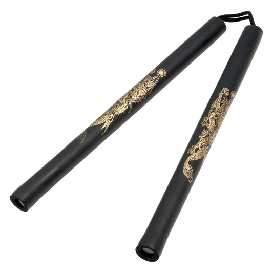 Children's Practice Demo Foam Nunchaku Black w/Gold Dragon