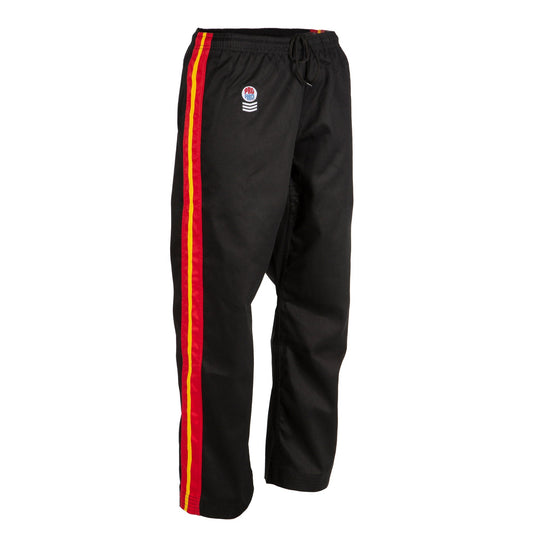 ProForce Sport® Flame Demo Karate Pants - Black w/ Yellow & Red Stripe