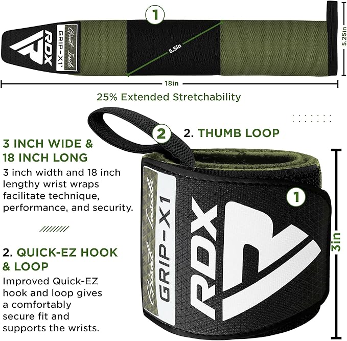 RDX W3 IPL USPA Approved Powerlifting Wrist Support Wraps with Thumb Loops OEKO-TEX Standard 100 certified