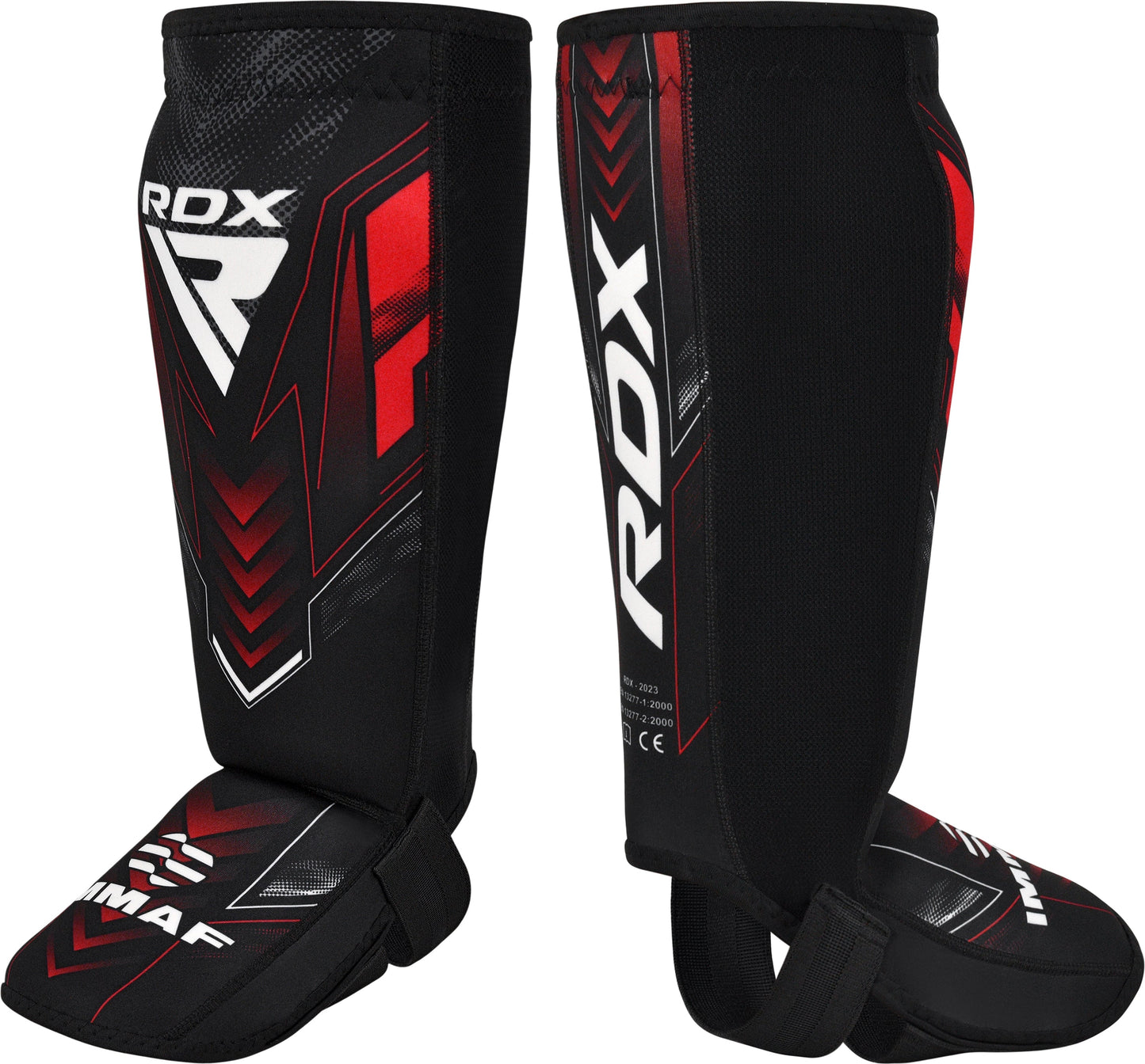 RDX IMMAF Approved Neoprene Shin Instep Guards Red