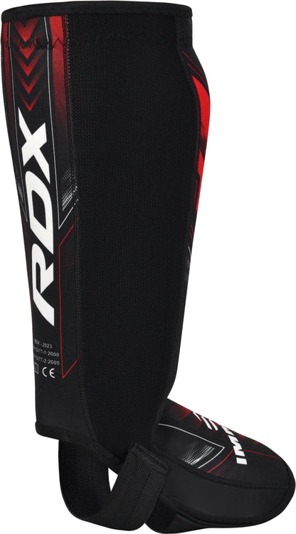 RDX IMMAF Approved Neoprene Shin Instep Guards Red