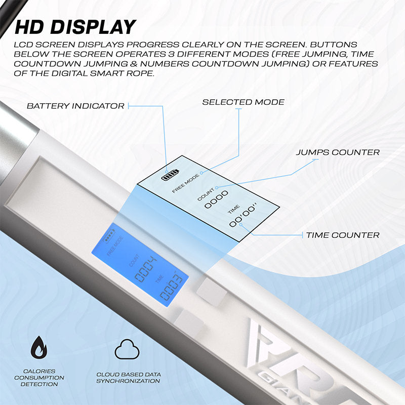 RDX 75P Rechargeable 10.3ft Smart Digital Counter Skipping Rope with USB & App