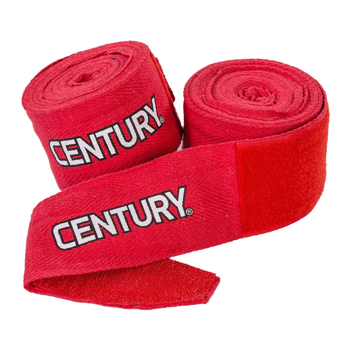 108" Cotton Hand Wraps red in color with century printed on end in bold letters. 