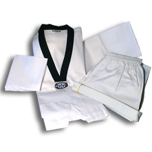 7 oz. Middleweight TKD Student Uniform folded with both jackets and practice shorts.